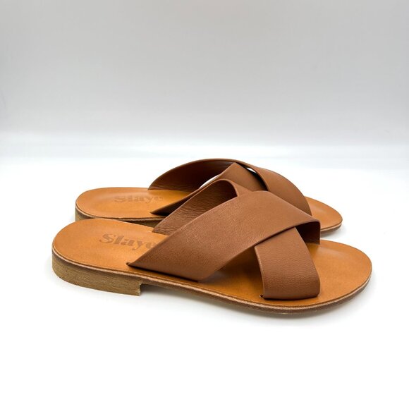 Slaye Shoes - Slaye Womens EU 37 US‎ 7 Brown Leather Slip On Sandals Slides Shoes